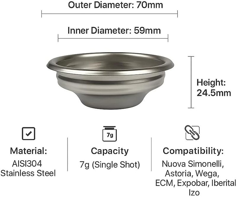 Chengtech Espresso Accessories, 7g Single Shot Espresso Basket – 58mm Precision Filter Basket, 256 Holes (0.3mm), AISI 304 Stainless Steel, Compatible with Nuova Simonelli, ECM, Wega, Expobar & More - Image 3
